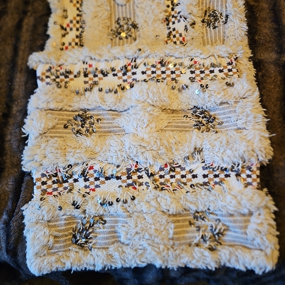 Pottery Barn Textured Cream Euro Sequined Bohemian Pillow Shams Set Of Two